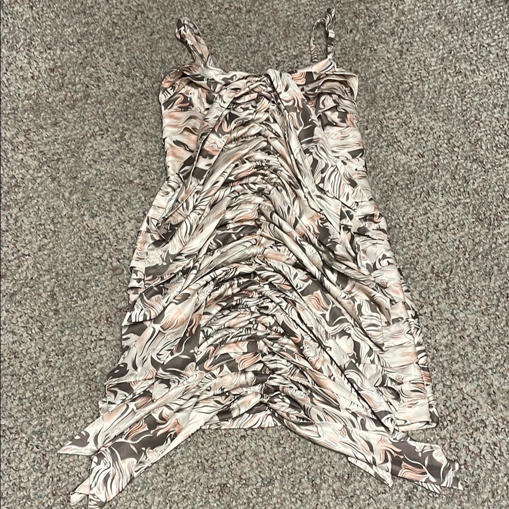 Supertrash silky patterned Ruched tie front Dress- nwt